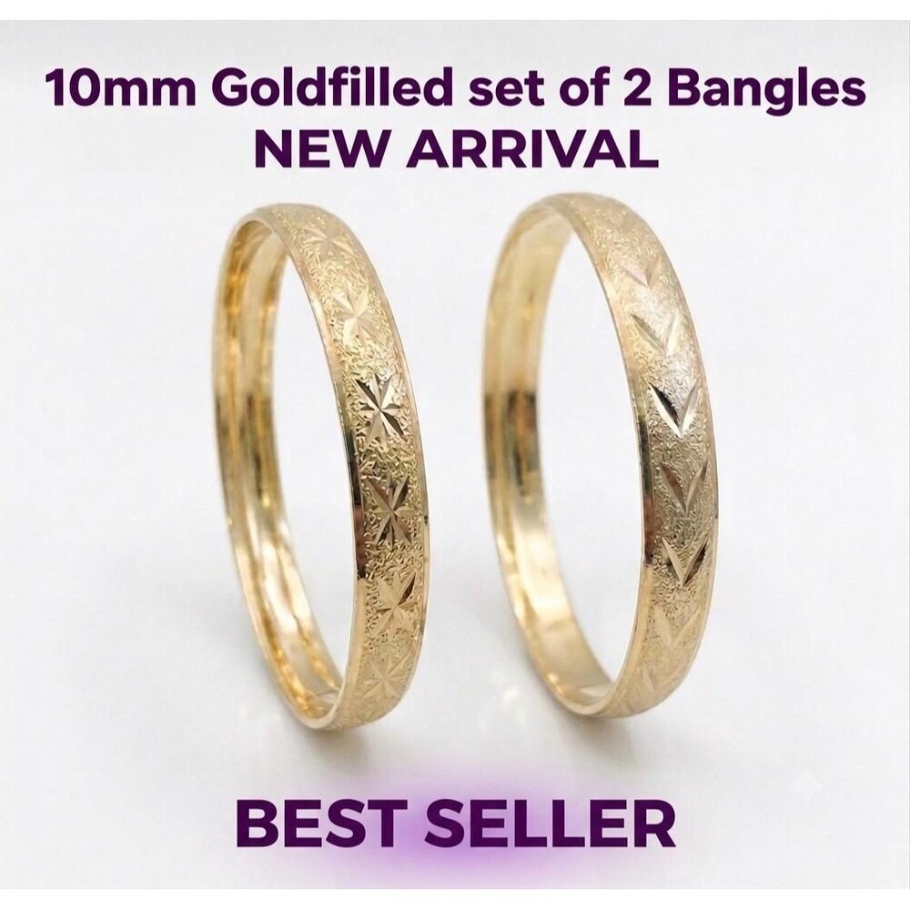10mm Wide-14K Goldfilled set of 2 Bangles size 4 to 7
